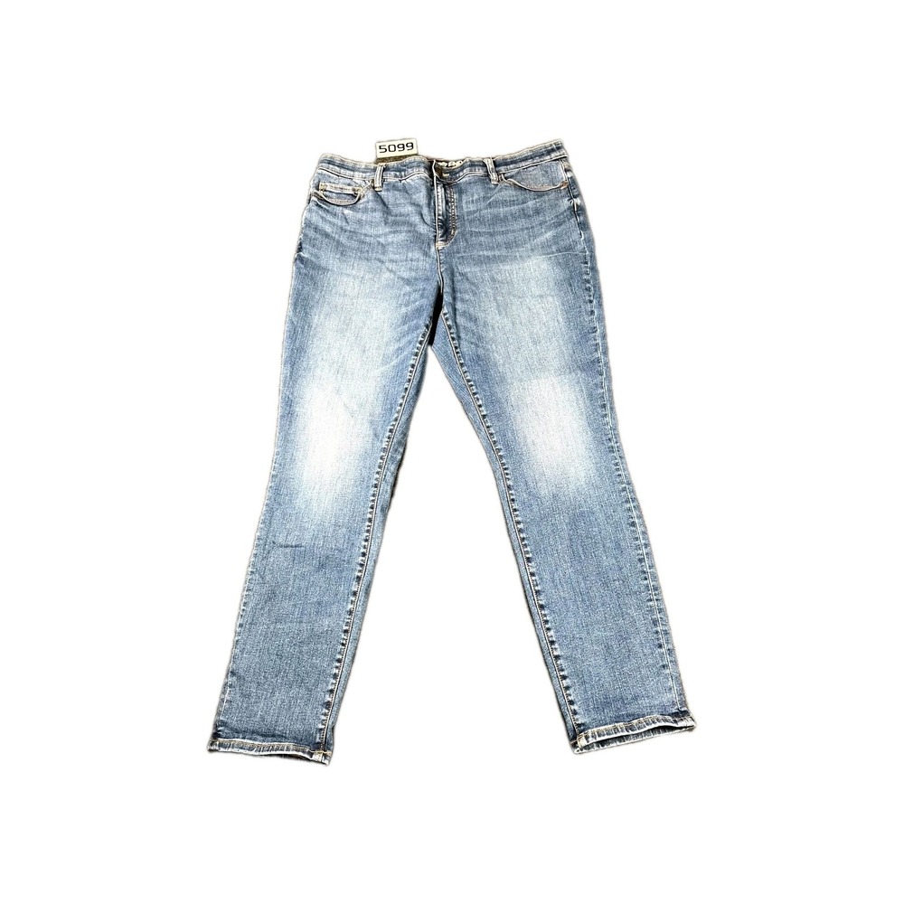 Lands' End Jeans Women 18 Blue Denim Cotton Stretch Pockets High Rise Skinny Leg